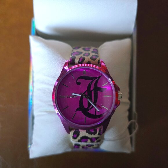Juicy Couture Black Label NWT Purple leopard print watch NIB - Picture 1 of 3